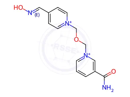 Chemical structure of Pyridinium, 4-carbamoyl-4'-formyl-1,1'-(oxydimethylene)di-, dichloride, 4'-oxime