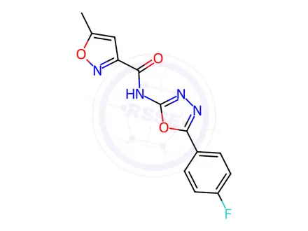 Chemical structure of N-(5-(4-Fluorophenyl)-1,3,4-oxadiazol-2-yl)-5-methylisoxazole-3-carboxamide