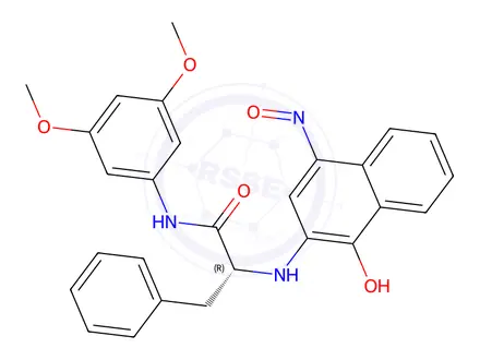 Chemical structure of Benzenepropanamide, α-[[1,4-dihydro-4-(hydroxyimino)-1-oxo-2-naphthalenyl]amino]-N-(3,5-dimethoxyphenyl)-, (αR)-