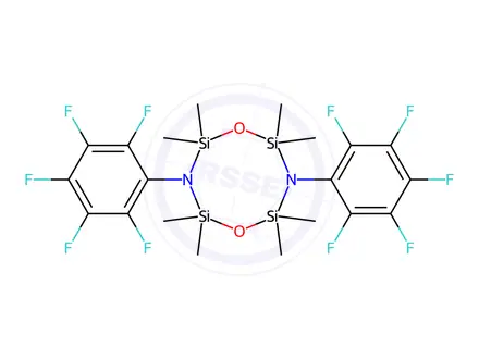 Chemical structure of 2,2,4,4,6,6,8,8-octamethyl-3,7-bis(2,3,4,5,6-pentafluorophenyl)-1,5,3,7,2,4,6,8-dioxadiazatetrasilocane