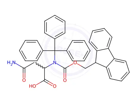 Chemical structure of N2-(((9H-Fluoren-9-yl)methoxy)carbonyl)-N2-trityl-L-asparagine