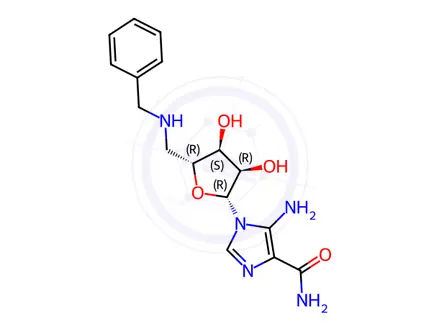 Chemical structure of 5-Amino-1-((2R,3R,4S,5R)-5-((benzylamino)methyl)-3,4-dihydroxytetrahydrofuran-2-yl)-1H-imidazole-4-carboxamide