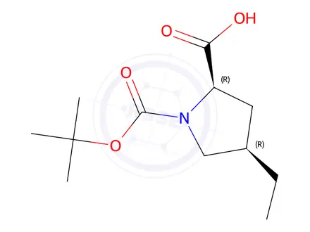 Chemical structure of (2R,4R)-1-(tert-butoxycarbonyl)-4-ethylpyrrolidine-2-carboxylic acid