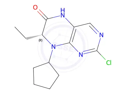 Chemical structure of (R)-2-chloro-8-cyclopentyl-7-ethyl-7,8-dihydropteridin-6(5H)-one