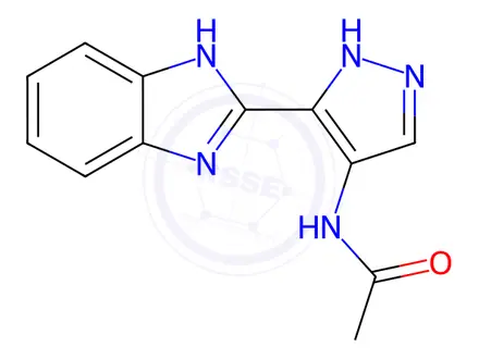 Chemical structure of N-[3-(1H-1,3-Benzodiazol-2-yl)-1H-pyrazol-4-yl]acetamide