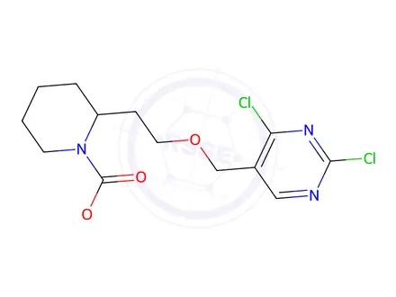 Chemical structure of tert-butyl 2-(2-((2,4-dichloropyrimidin-5-yl)methoxy)ethyl)piperidine-1-carboxylate