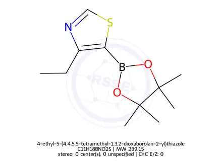 Chemical structure of 4-Ethyl-5-(4,4,5,5-tetramethyl-1,3,2-dioxaborolan-2-yl)-1,3-thiazole