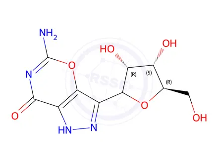 Chemical structure of 5-amino-3-ribofuranosylpyrazolo(3,4-e)(1,3)oxazine-7-one