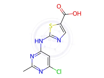Chemical structure of 2-((6-Chloro-2-methylpyrimidin-4-yl)amino)thiazole-5-carboxylic Acid