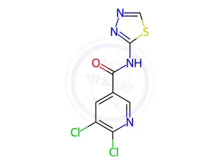 Chemical structure of 5,6-dichloro-N-(1,3,4-thiadiazol-2-yl)pyridine-3-carboxamide