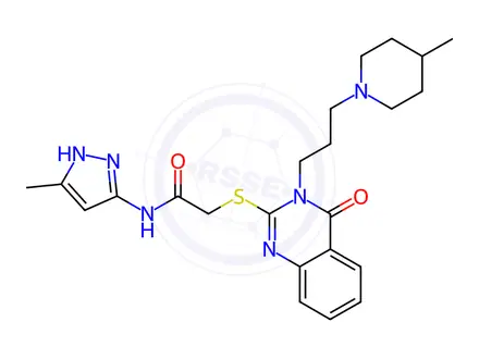 Chemical structure of N-(3-Methyl-1H-pyrazol-5-yl)-2-({3-[3-(4-methylpiperidin-1-yl)propyl]-4-oxo-3,4-dihydroquinazolin-2-yl}sulfanyl)acetamide