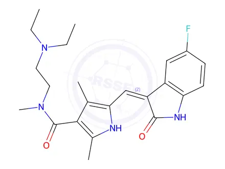 Chemical structure of (Z)-N-(2-(Diethylamino)ethyl)-5-((5-fluoro-2-oxoindolin-3-ylidene)methyl)-N,2,4-trimethyl-1H-pyrrole-3-carboxamide