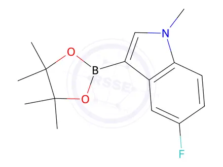 Chemical structure of 5-Fluoro-1-methyl-3-(4,4,5,5-tetramethyl-1,3,2-dioxaborolan-2-yl)-1H-indole