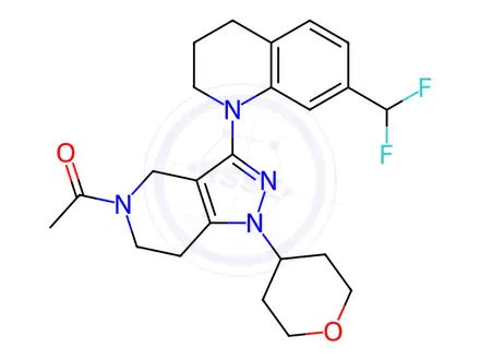 Chemical structure of Ethanone, 1-[3-[7-(difluoromethyl)-3,4-dihydro-1(2H)-quinolinyl]-1,4,6,7-tetrahydro-1-(tetrahydro-2H-pyran-4-yl)-5H-pyrazolo[4,3-c]pyridin-5-yl]-