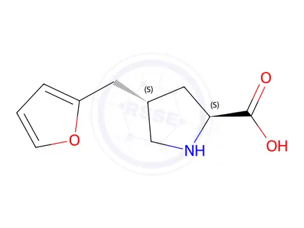 Chemical structure of (2S,4S)-4-(furan-2-ylmethyl)pyrrolidine-2-carboxylicacid HCl
