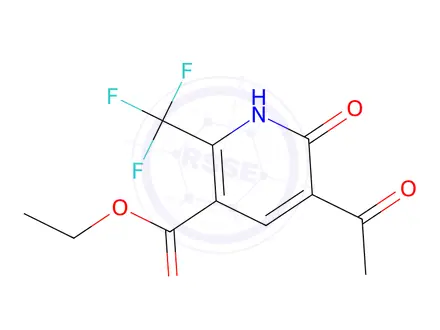 Chemical structure of ethyl 5-acetyl-6-oxo-2-(trifluoromethyl)-1,6-dihydropyridine-3-carboxylate