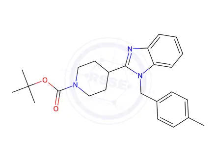 Chemical structure of tert-Butyl 4-(1-(4-methylbenzyl)-1H-benzo[d]imidazol-2-yl)piperidine-1-carboxylate