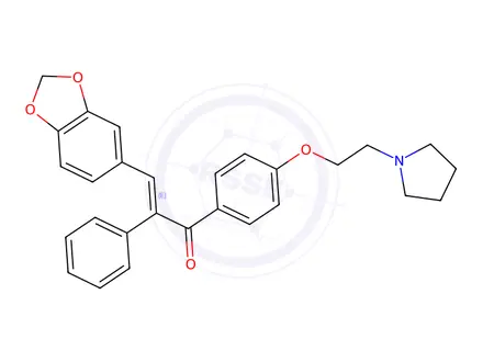 Chemical structure of 3,4-Methylenedioxy-α-phenyl-4'-[2-(1-pyrrolidinyl)ethoxy]chalcone