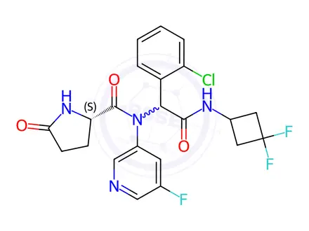 Chemical structure of Glycinamide, 5-oxo-L-prolyl-2-(2-chlorophenyl)-N-(3,3-difluorocyclobutyl)-N2-(5-fluoro-3-pyridinyl)-