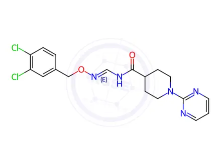 Chemical structure of N-[(1E)-{[(3,4-dichlorophenyl)methoxy]imino}methyl]-1-(pyrimidin-2-yl)piperidine-4-carboxamide
