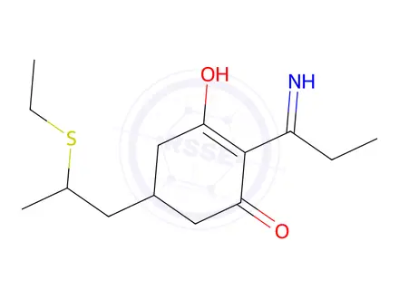 Chemical structure of 5-(2-(Ethylthio)propyl)-3-hydroxy-2-(1-iminopropyl)cyclohex-2-en-1-one