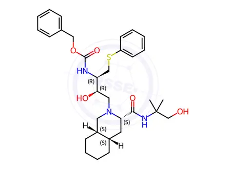 Chemical structure of (3S,4aS,8aS)-Decahydro-N-(2-hydroxy-1,1-dimethylethyl)-2-[(2R,3R)-2-hydroxy-3-carbobenzyloxyamino-4-phenylthiobutyl]-3-isoquinolinecarboxamide