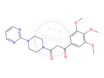Chemical structure of 1-(2-Pyrimidinyl)-4-[3-(3,4,5-trimethoxyphenyl)-1,3-dioxopropyl]piperazine