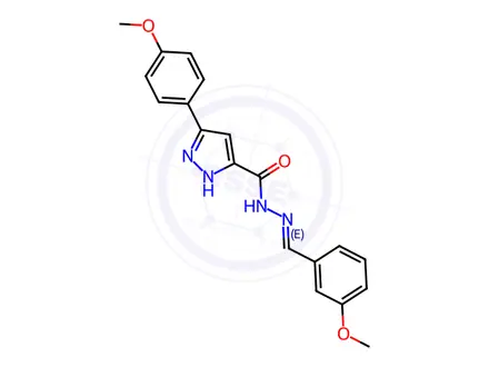 Chemical structure of (E)-N-(3-methoxybenzylidene)-3-(4-methoxyphenyl)-1H-pyrazole-5-carbohydrazide