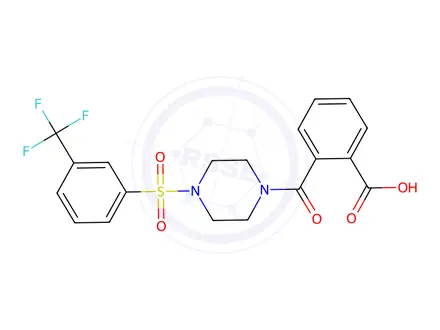 Chemical structure of 2-{4-[3-(trifluoromethyl)benzenesulfonyl]piperazine-1-carbonyl}benzoic acid