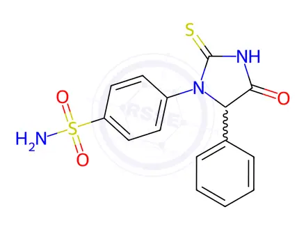 Chemical structure of 4-(4-Oxo-5-phenyl-2-thioxoimidazolidin-1-yl)benzenesulfonamide
