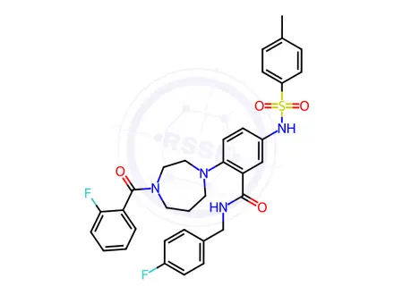 Chemical structure of Benzamide, 2-[4-(2-fluorobenzoyl)hexahydro-1H-1,4-diazepin-1-yl]-N-[(4-fluorophenyl)methyl]-5-[[(4-methylphenyl)sulfonyl]amino]-