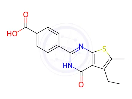 Chemical structure of 4-{5-ethyl-6-methyl-4-oxo-3H,4H-thieno[2,3-d]pyrimidin-2-yl}benzoic acid