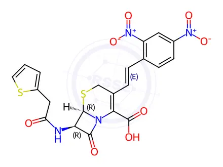 Chemical structure of Nitrocefin (>90%) (see C4X-2648)