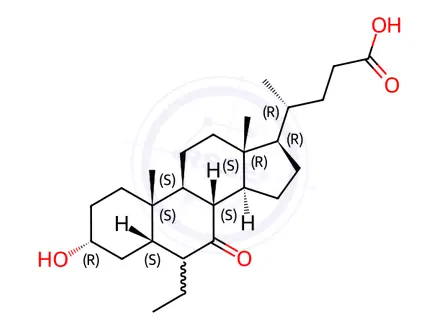 Chemical structure of (3α,5β)-6-Ethyl-3-hydroxy-7-oxocholan-24-oic Acid