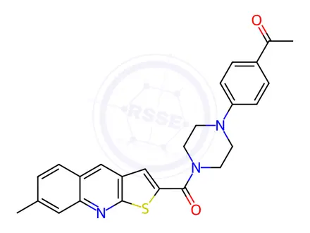 Chemical structure of Ethanone, 1-[4-[4-[(7-methylthieno[2,3-b]quinolin-2-yl)carbonyl]-1-piperazinyl]phenyl]-