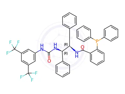 Chemical structure of N-((1R,2R)-2-(3-(3,5-Bis(trifluoromethyl)phenyl)ureido)-1,2-diphenylethyl)-2-(diphenylphosphino)benzamide
