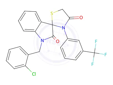 Chemical structure of 1-[(2-Chlorophenyl)methyl]-3'-[3-(trifluoromethyl)phenyl]-1,2-dihydrospiro[indole-3,2'-[1,3]thiazolidine]-2,4'-dione