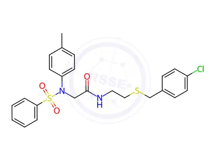Chemical structure of 2-[N-(benzenesulfonyl)-4-methylanilino]-N-[2-[(4-chlorophenyl)methylsulfanyl]ethyl]acetamide