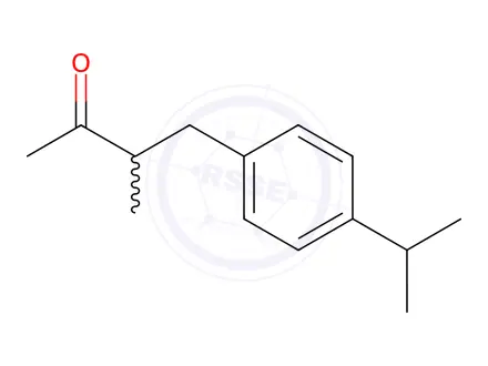 Chemical structure of 3-methyl-4-(4-isopropylphenyl)butan-2-one