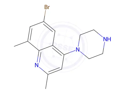 Chemical structure of 6-Bromo-2,8-dimethyl-4-(piperazin-1-yl)quinoline