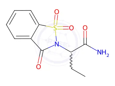 Chemical structure of α-Ethyl-3-oxo-1,2-benzisothiazole-2(3H)-acetamide 1,1-dioxide
