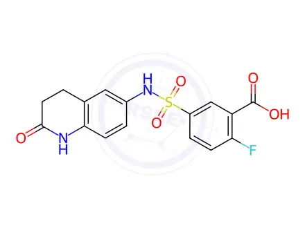 Chemical structure of 2-Fluoro-5-(N-(2-oxo-1,2,3,4-tetrahydroquinolin-6-yl)sulfamoyl)benzoic acid