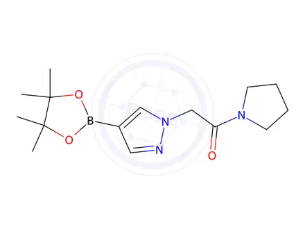 Chemical structure of 1-(Pyrrolidin-1-yl)-2-[4-(4,4,5,5-tetramethyl-1,3,2-dioxaborolan-2-yl)-1H-pyrazol-1-yl]ethan-1-one