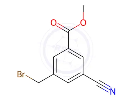 Chemical structure of Benzoic acid, 3-(bromomethyl)-5-cyano-, methyl ester