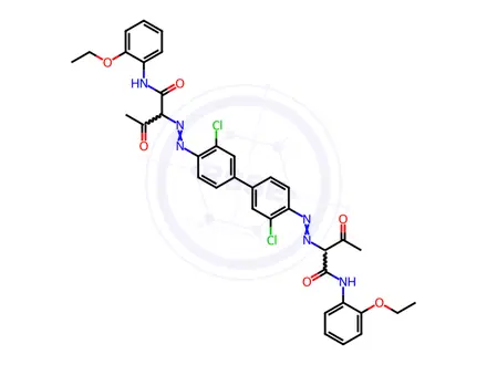 Chemical structure of 2,2'-[(3,3'-dichloro[1,1'-biphenyl]-4,4'-diyl)bis(azo)]bis[N-(2-ethoxyphenyl)-3-oxobutyramide]