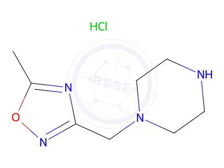 Chemical structure of 1-[(5-Methyl-1,2,4-oxadiazol-3-yl)methyl]piperazine hydrochloride