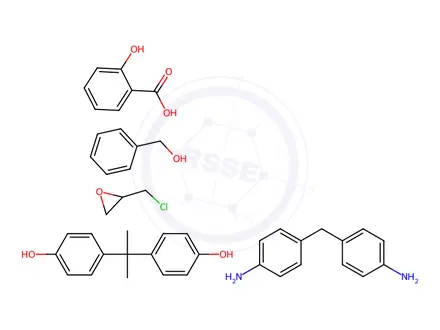 Chemical structure of Benzoic acid, 2-hydroxy-, reaction products with benzyl alc., bisphenol A-epichlorohydrin polymer and 4,4'-methylenebis[benzenamine]