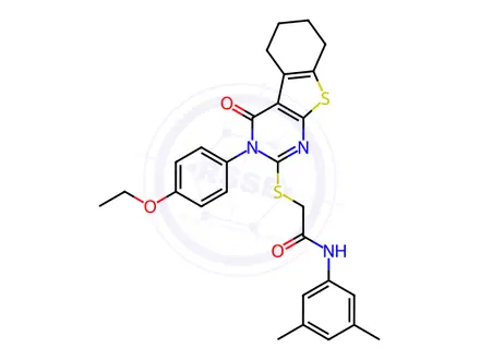 Chemical structure of N-(3,5-Dimethylphenyl)-2-((3-(4-ethoxyphenyl)-4-oxo-3,4,5,6,7,8-hexahydrobenzo[4,5]thieno[2,3-d]pyrimidin-2-yl)thio)acetamide