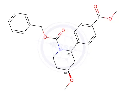 Chemical structure of Benzyl (2S,4S)-4-methoxy-2-(4-(methoxycarbonyl)phenyl)piperidine-1-carboxylate