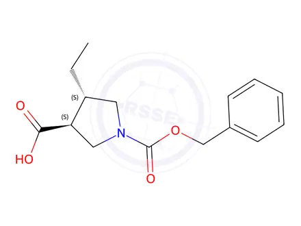 Chemical structure of (3R,4R)-1-((benzyloxy)carbonyl)-4-ethylpyrrolidine-3-carboxylic Acid